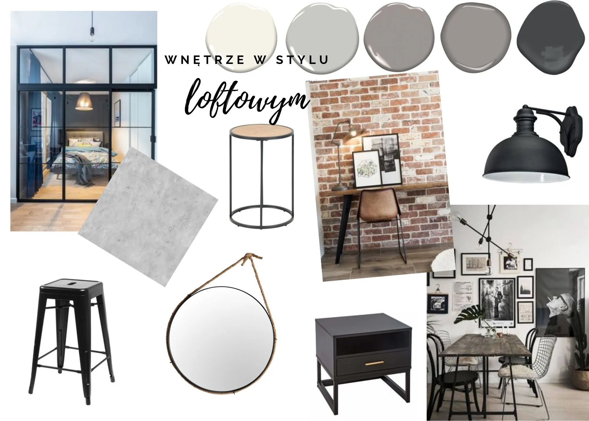 Moodboard wnętrza w stylu loftowym